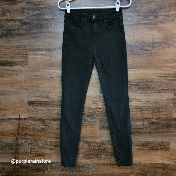 American Eagle Jeans 4 R Jegging Hi Rise Next Level Stretch Black Wash Denim - Picture 1 of 12